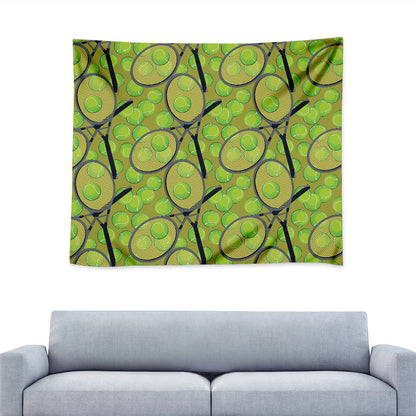 Tennis Ball And Racket Pattern Print Tapestry