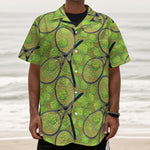 Tennis Ball And Racket Pattern Print Textured Short Sleeve Shirt