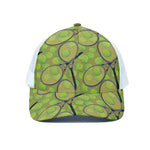Tennis Ball And Racket Pattern Print White Mesh Trucker Cap