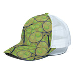 Tennis Ball And Racket Pattern Print White Mesh Trucker Cap