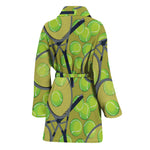 Tennis Ball And Racket Pattern Print Women's Bathrobe