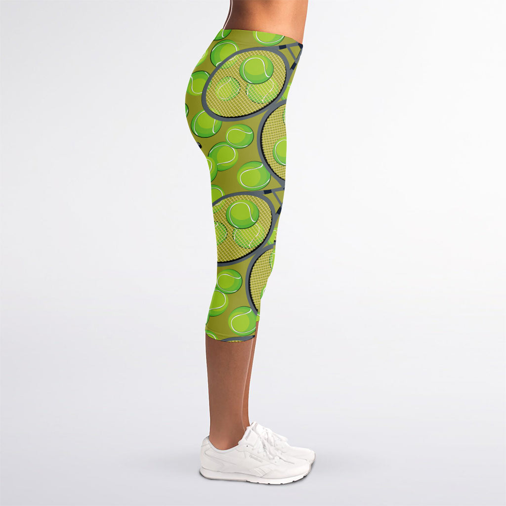 Tennis Ball And Racket Pattern Print Women's Capri Leggings