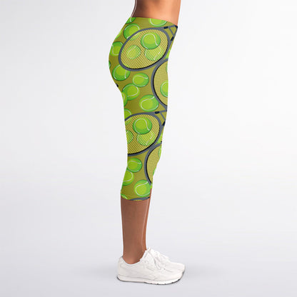 Tennis Ball And Racket Pattern Print Women's Capri Leggings
