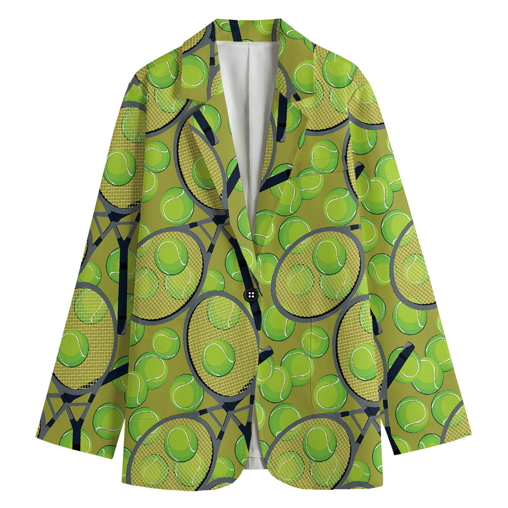 Tennis Ball And Racket Pattern Print Women's Cotton Blazer