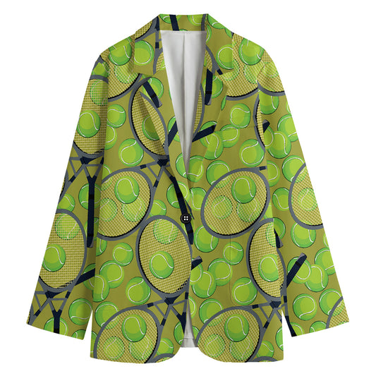 Tennis Ball And Racket Pattern Print Women's Cotton Blazer