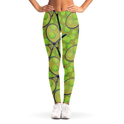 Tennis Ball And Racket Pattern Print Women's Leggings