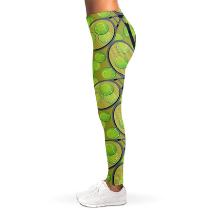 Tennis Ball And Racket Pattern Print Women's Leggings