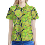 Tennis Ball And Racket Pattern Print Women's Polo Shirt