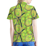 Tennis Ball And Racket Pattern Print Women's Polo Shirt
