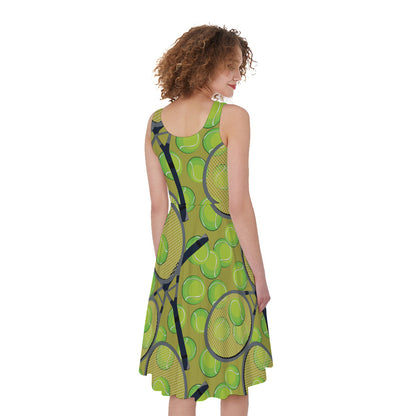Tennis Ball And Racket Pattern Print Women's Sleeveless Dress