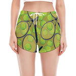 Tennis Ball And Racket Pattern Print Women's Split Running Shorts