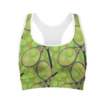Tennis Ball And Racket Pattern Print Women's Sports Bra