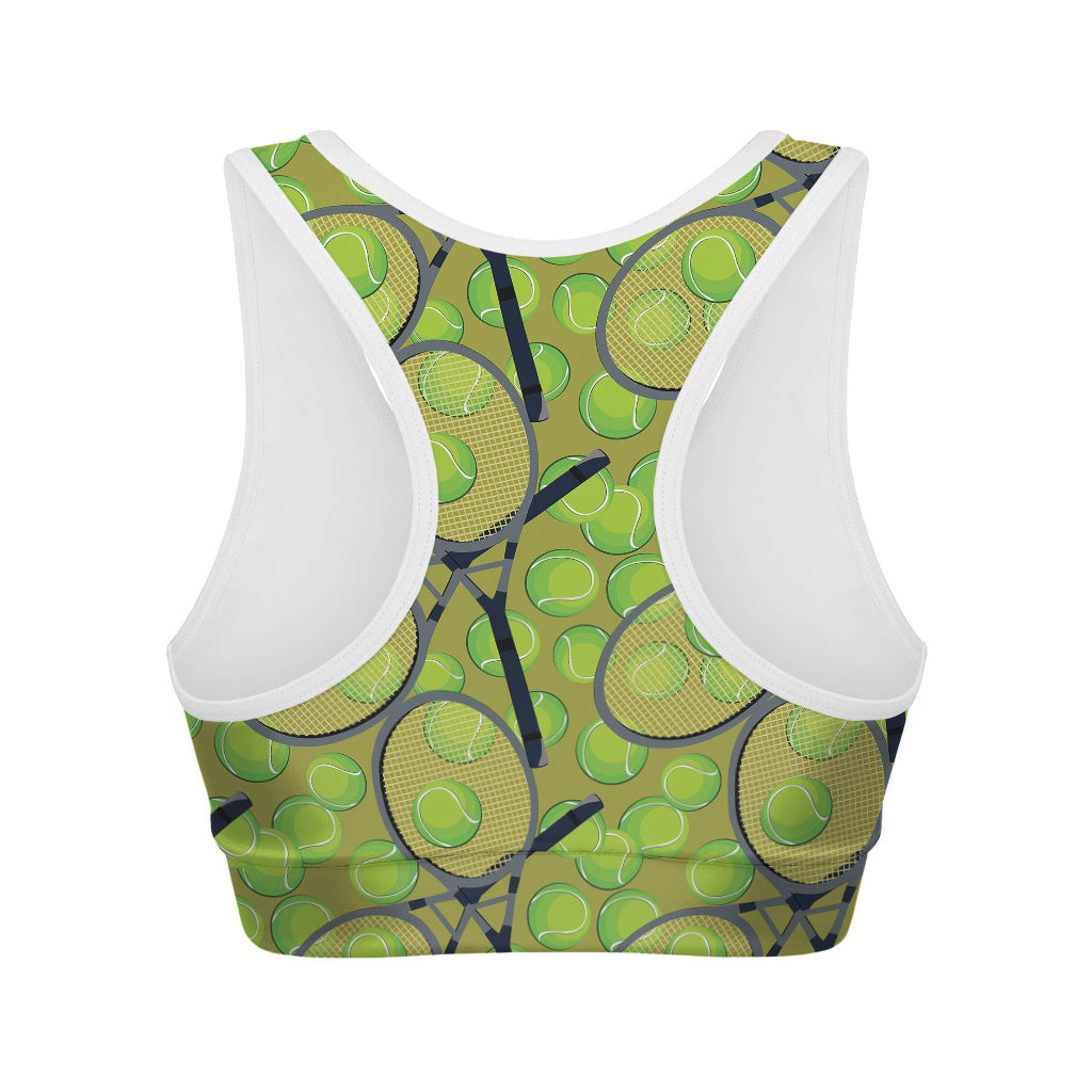 Tennis Ball And Racket Pattern Print Women's Sports Bra