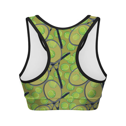 Tennis Ball And Racket Pattern Print Women's Sports Bra