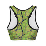 Tennis Ball And Racket Pattern Print Women's Sports Bra