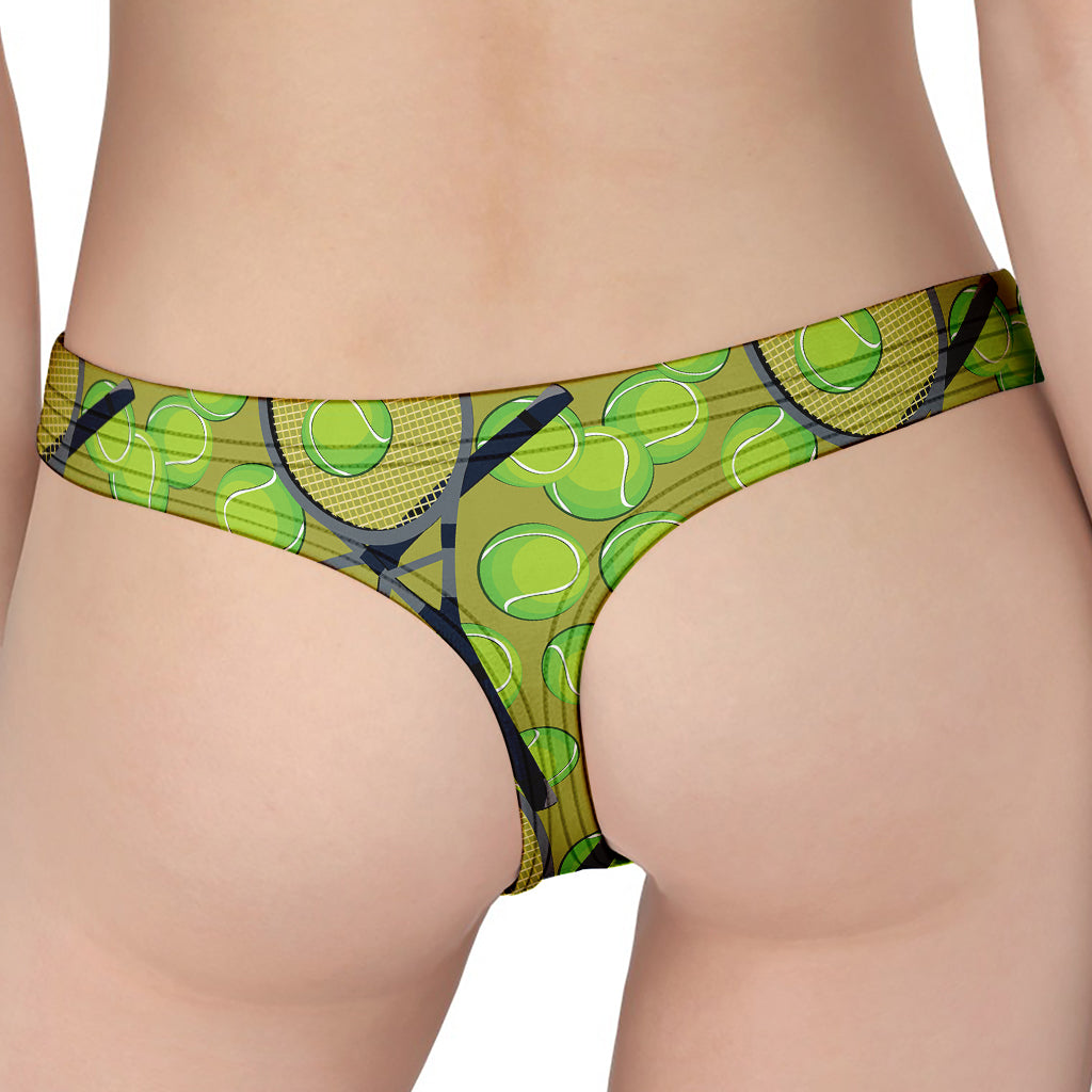 Tennis Ball And Racket Pattern Print Women's Thong