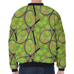 Tennis Ball And Racket Pattern Print Zip Sleeve Bomber Jacket