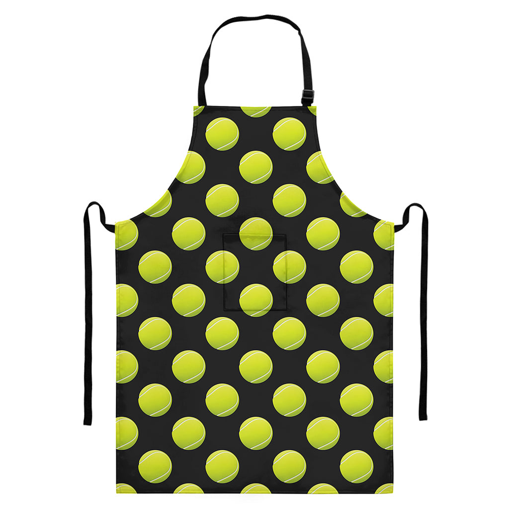 Tennis Balls Pattern Print Bib Apron With Pocket