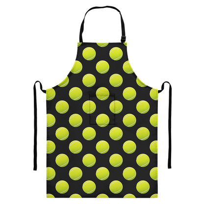 Tennis Balls Pattern Print Bib Apron With Pocket