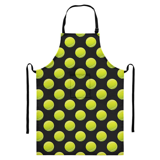 Tennis Balls Pattern Print Bib Apron With Pocket