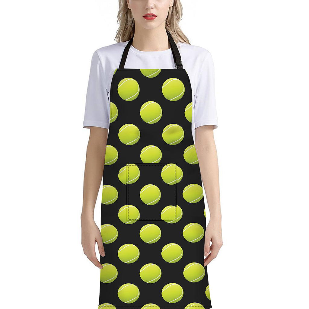 Tennis Balls Pattern Print Bib Apron With Pocket