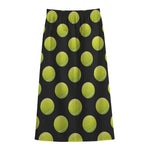 Tennis Balls Pattern Print Cotton Front Slit Maxi Skirt