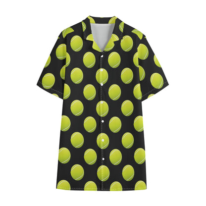 Tennis Balls Pattern Print Cotton Hawaiian Shirt
