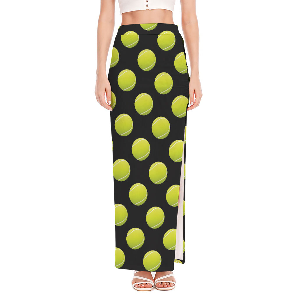 Tennis Balls Pattern Print High Slit Maxi Skirt