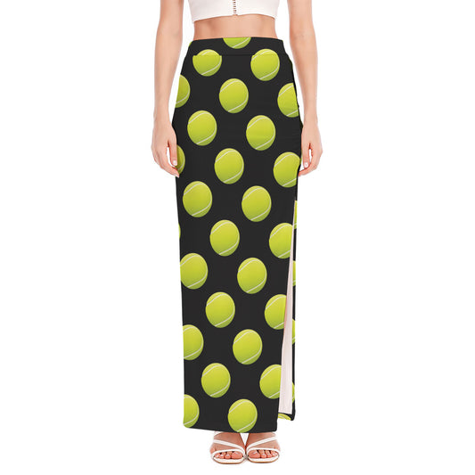 Tennis Balls Pattern Print High Slit Maxi Skirt