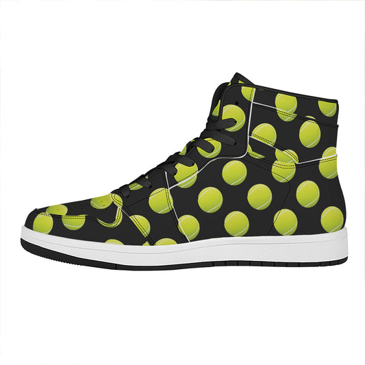 Tennis Balls Pattern Print High Top Leather Sneakers
