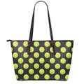 Tennis Balls Pattern Print Leather Tote Bag With Zipper