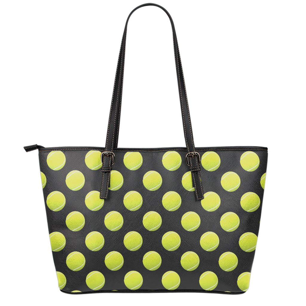 Tennis Balls Pattern Print Leather Tote Bag