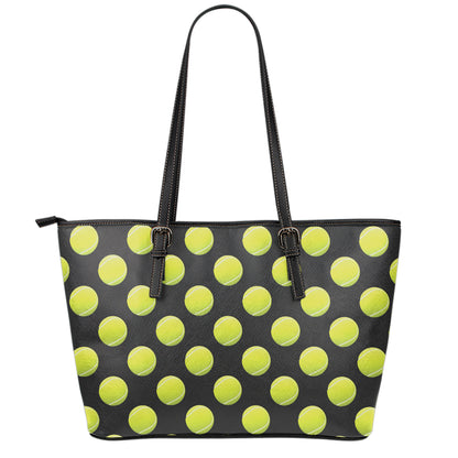 Tennis Balls Pattern Print Leather Tote Bag