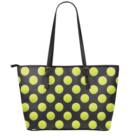 Tennis Balls Pattern Print Leather Tote Bag