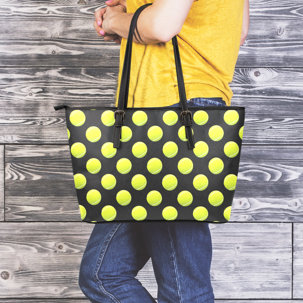 Tennis Balls Pattern Print Leather Tote Bag