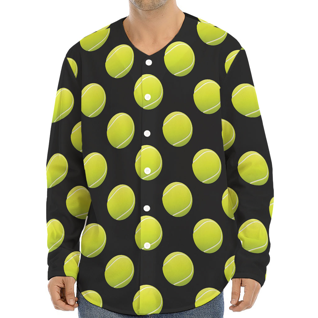 Tennis Balls Pattern Print Long Sleeve Baseball Jersey