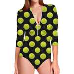 Tennis Balls Pattern Print Long Sleeve Swimsuit