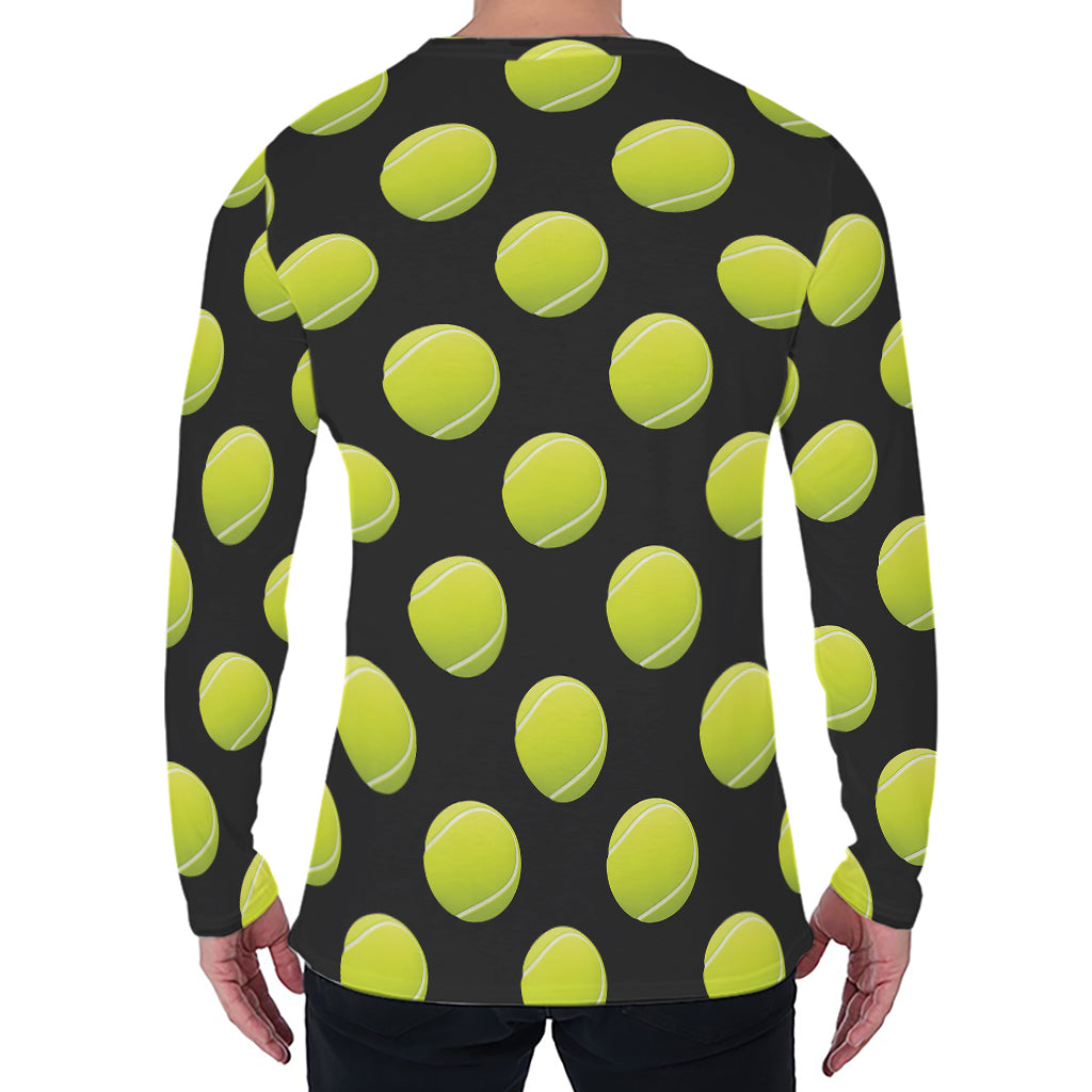 Tennis Balls Pattern Print Men's Long Sleeve T-Shirt