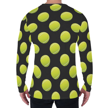 Tennis Balls Pattern Print Men's Long Sleeve T-Shirt