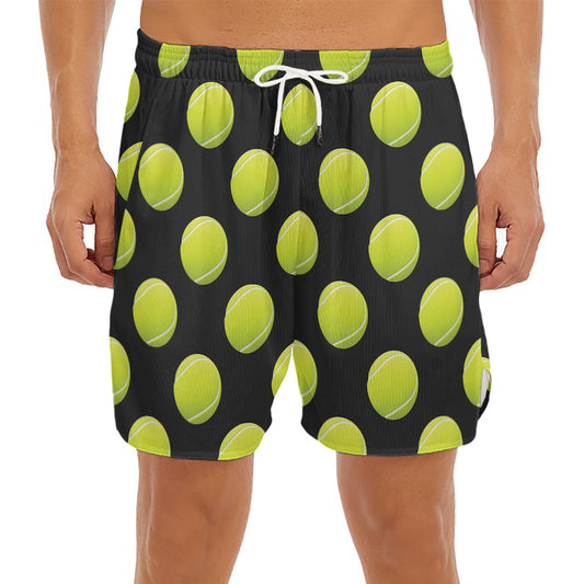 Tennis Balls Pattern Print Men's Split Running Shorts