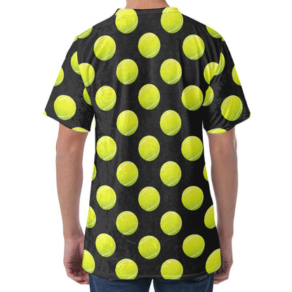 Tennis Balls Pattern Print Men's Velvet T-Shirt