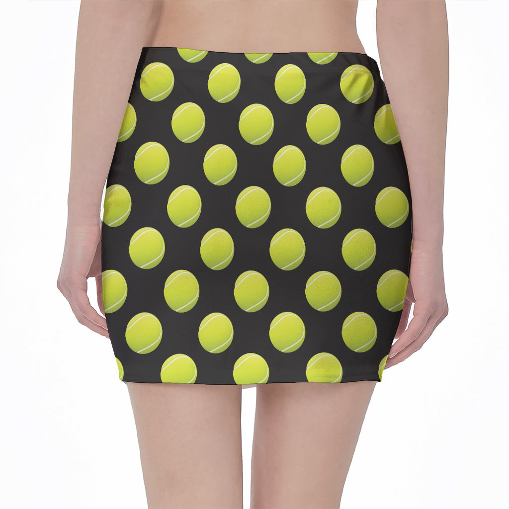 Tennis Balls Pattern Print Pencil Mini Skirt