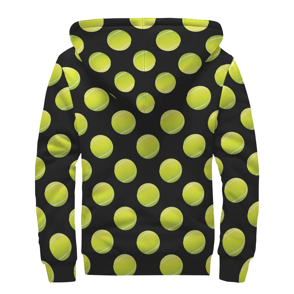 Tennis Balls Pattern Print Sherpa Lined Zip Up Hoodie