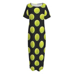 Tennis Balls Pattern Print Short Sleeve Long Nightdress
