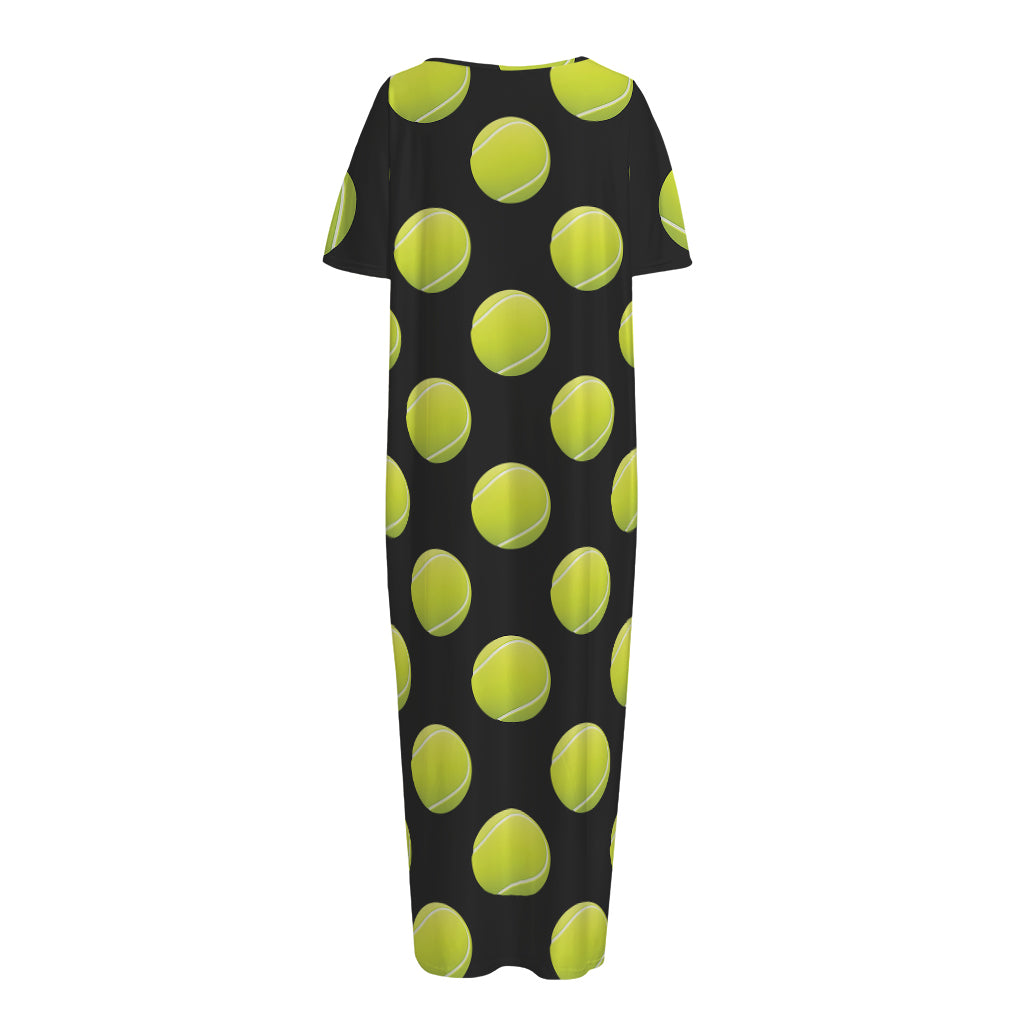 Tennis Balls Pattern Print Short Sleeve Long Nightdress