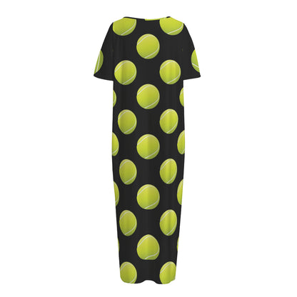 Tennis Balls Pattern Print Short Sleeve Long Nightdress