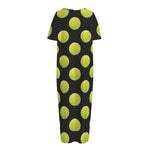 Tennis Balls Pattern Print Short Sleeve Long Nightdress
