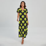 Tennis Balls Pattern Print Short Sleeve Maxi Dress