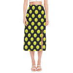 Tennis Balls Pattern Print Side Slit Midi Skirt