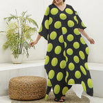 Tennis Balls Pattern Print Silk V-Neck Kaftan Dress